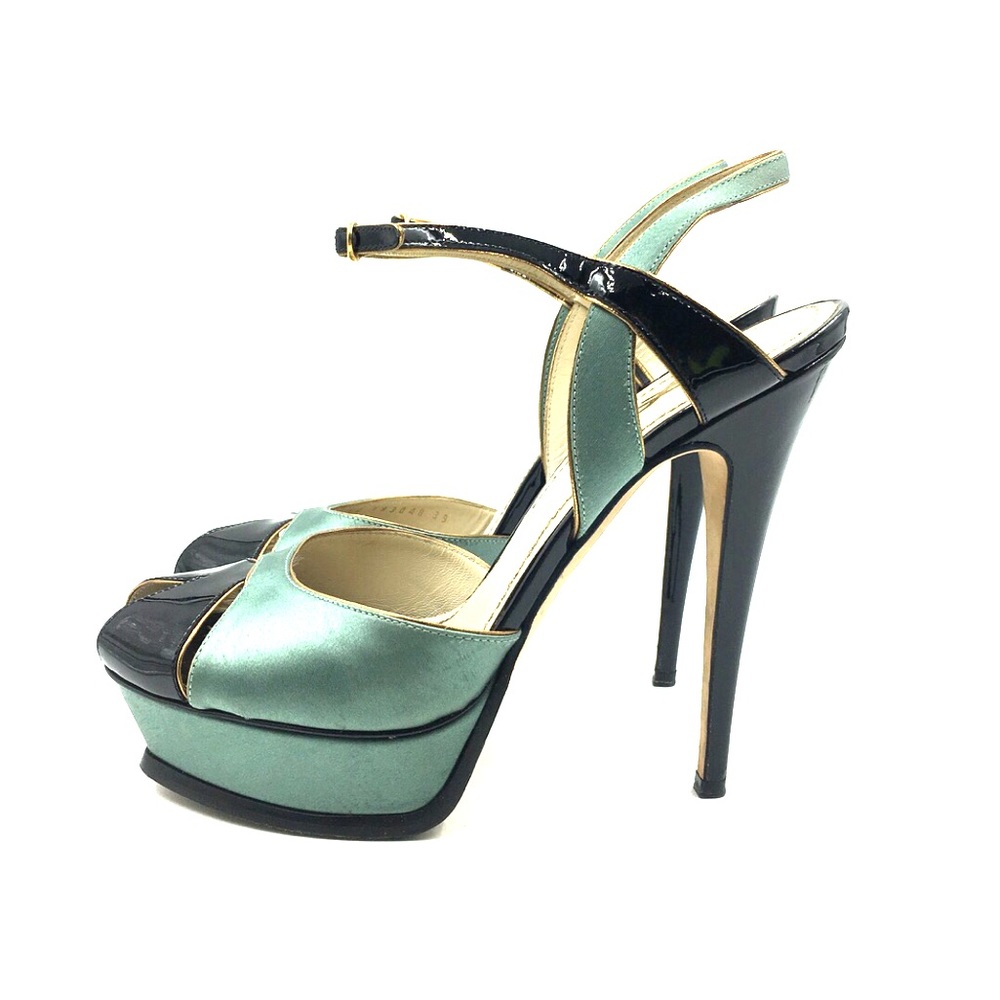 YSL Tribute heels Black and Teal patent leather