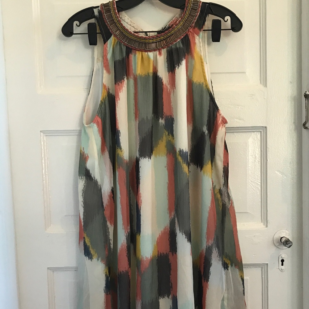 Anthropologie Printed Embroidered Dress Size 10