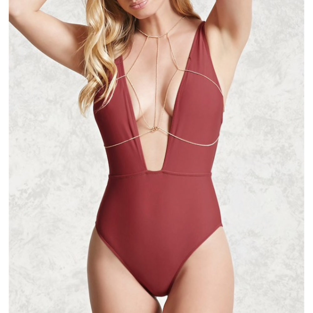 NWT Forever 21 Berry colored one piece.