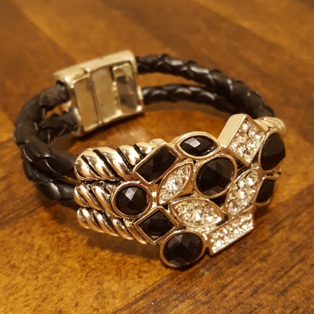 Magnetic black and silver rhinestone bracelet
