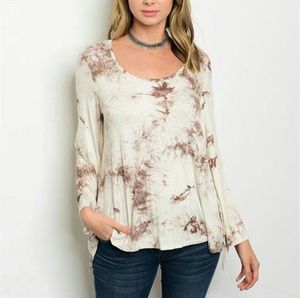 Mocha Tie Dye Fringe Top