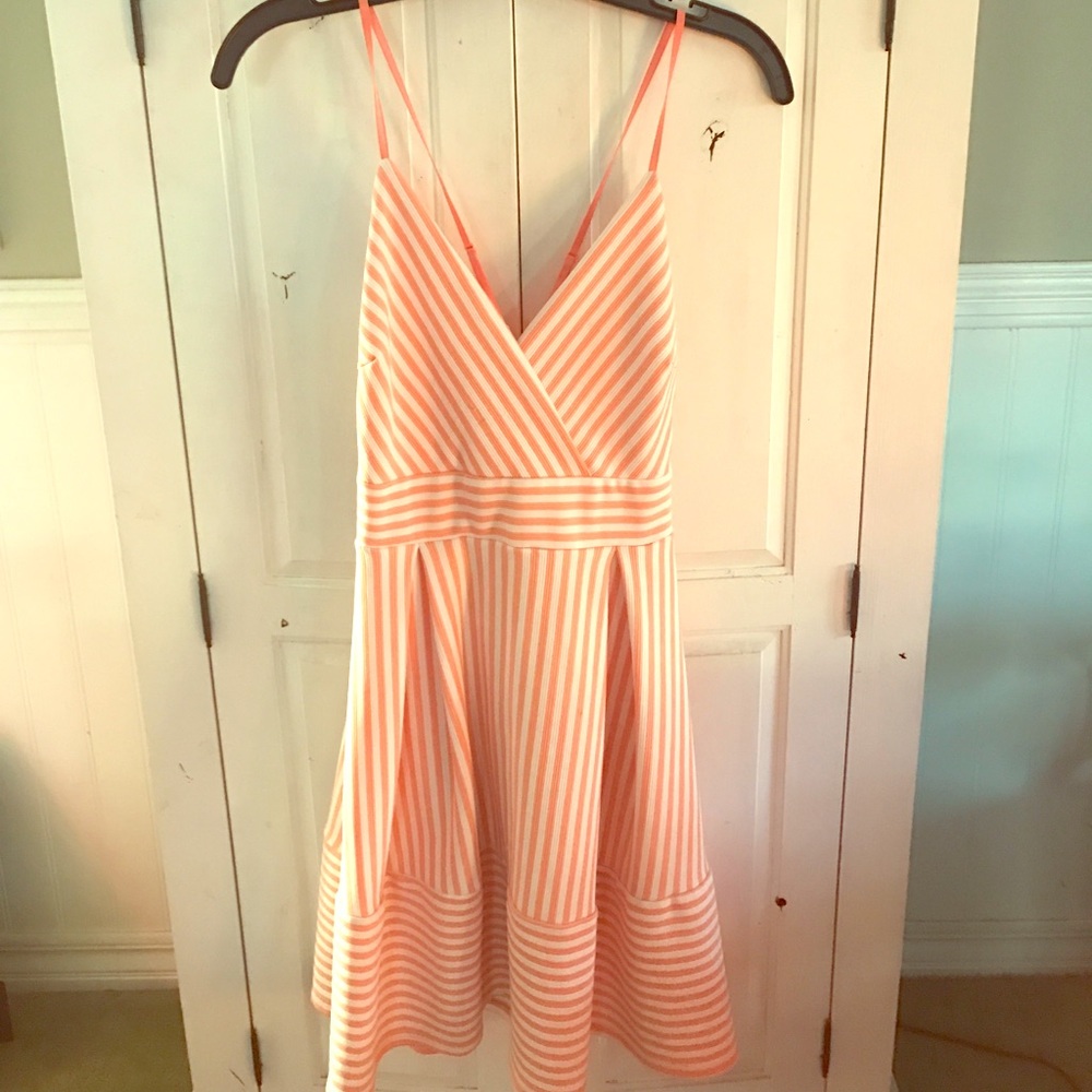 Coral and white striped dress