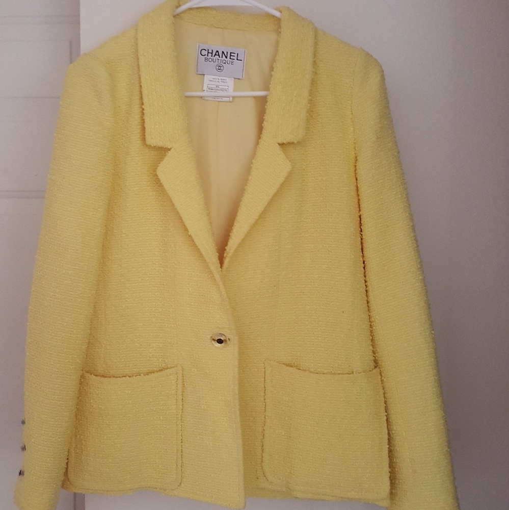 Authentic  Chanel yellow tweed jacket