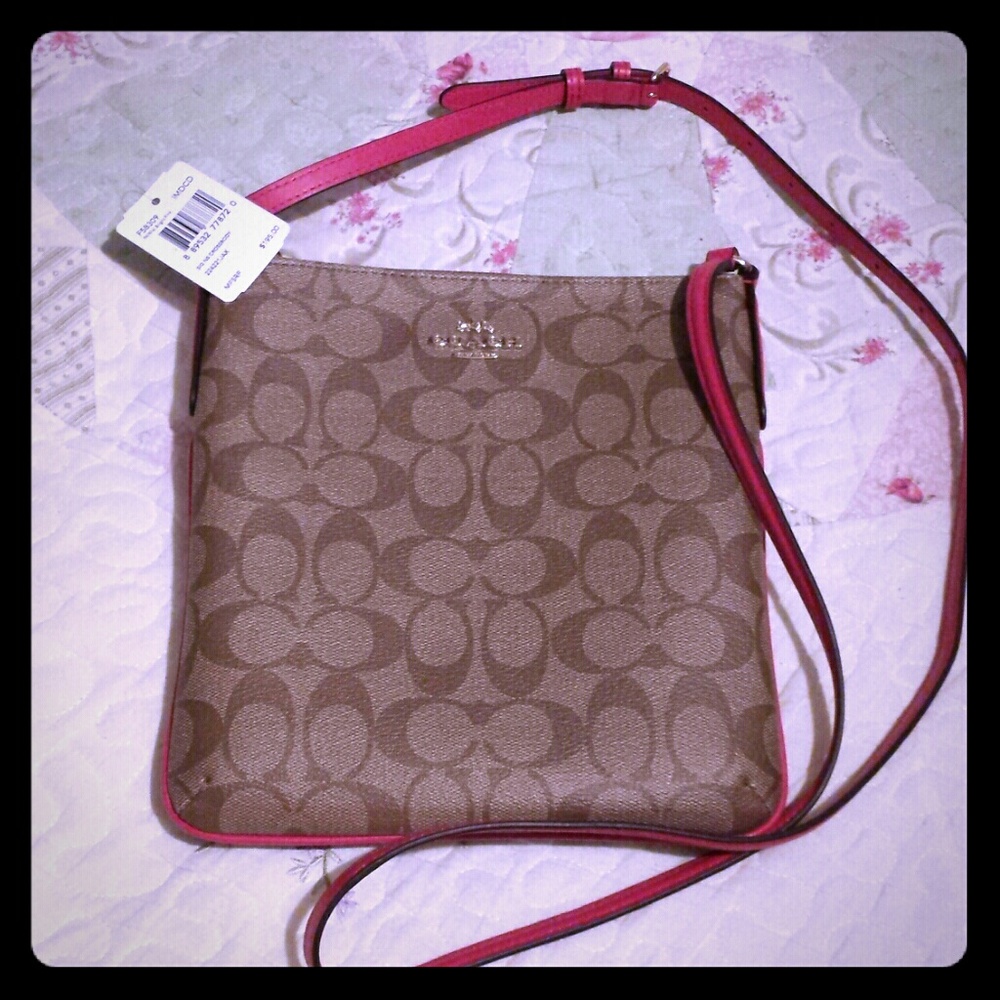 Coach Crossbody Purse in Khaki Bright Pink