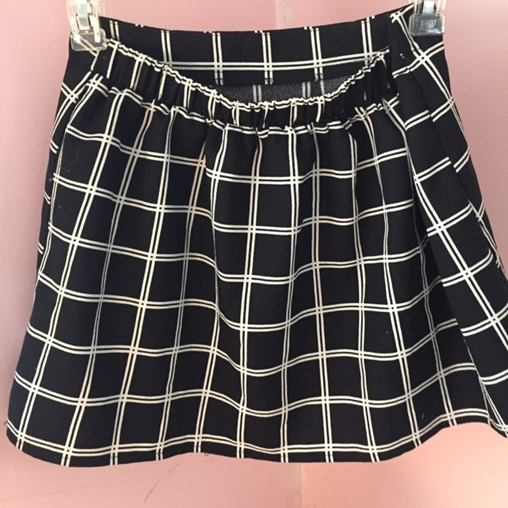 Black and white windowpane skirt
