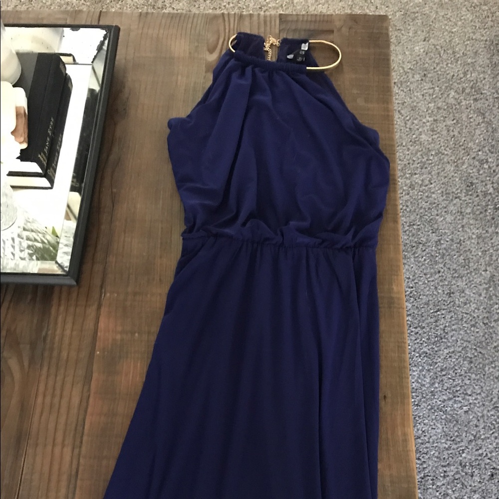 Royal Blue Halter Maxi with Gold Neckline