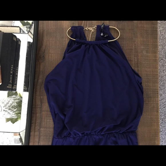 Royal Blue Halter Maxi with Gold Neckline - Picture 2 of 6