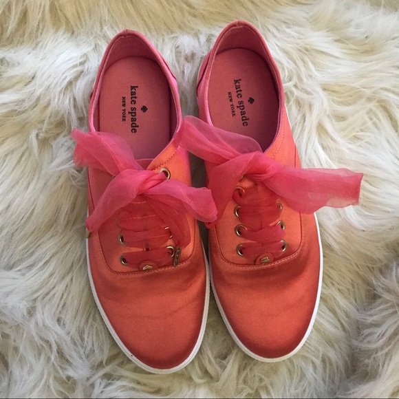 Kate Spade pink silky ribbon tie sneakers  - Picture 2 of 2