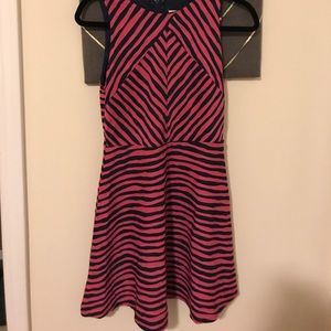 Sleeveless hot pink and navy skater dress