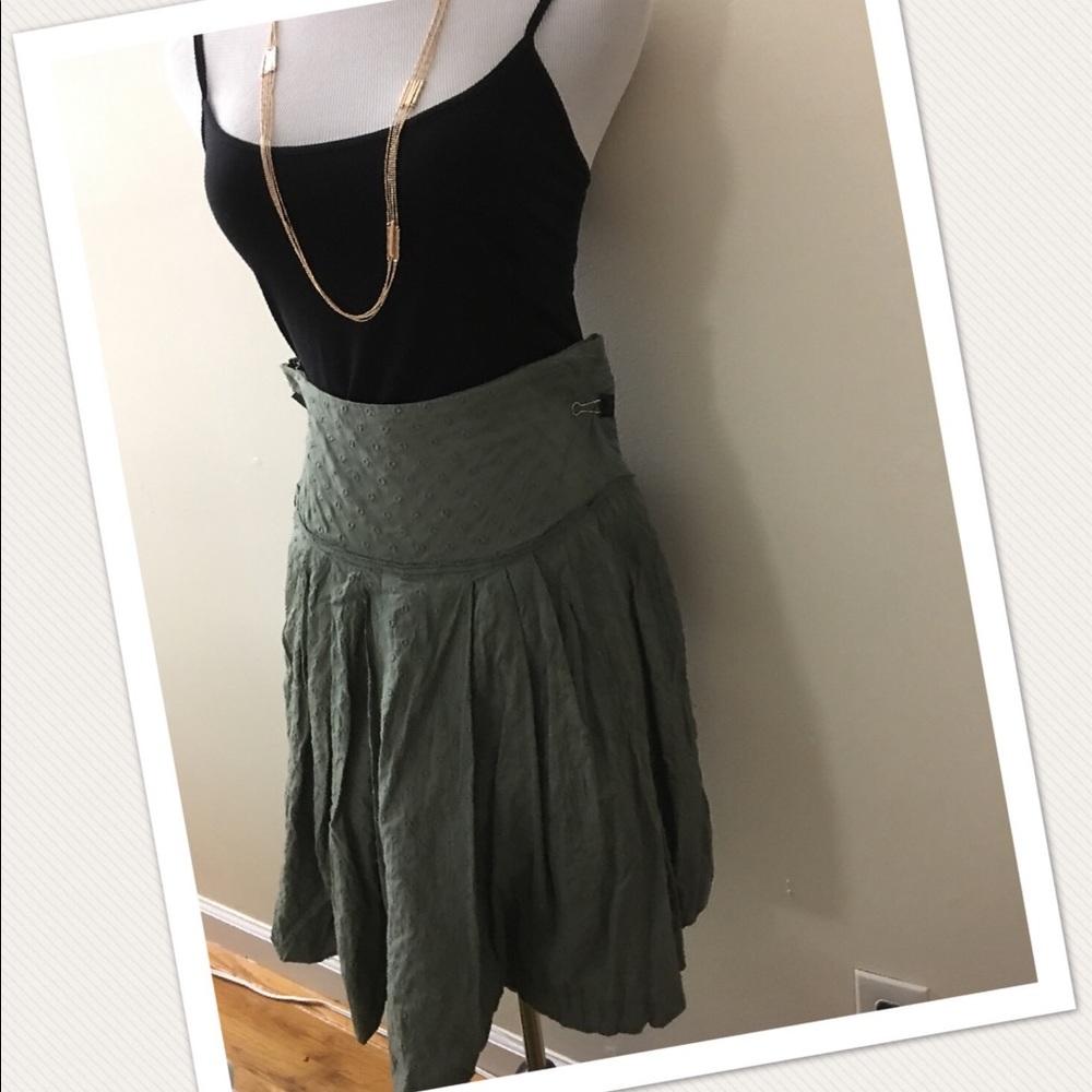 BCBG MAXAZRIA Olive Green A-Line Skirt