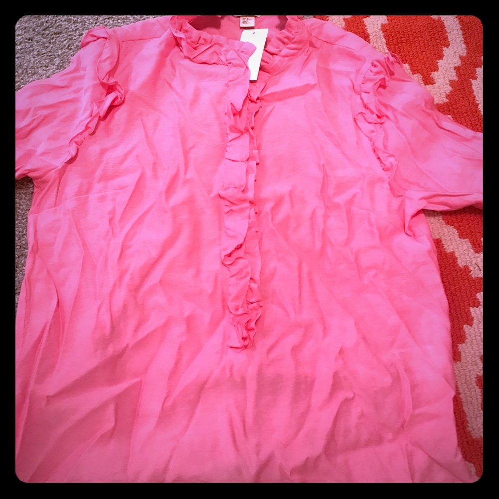 HM pink ruffle blouse