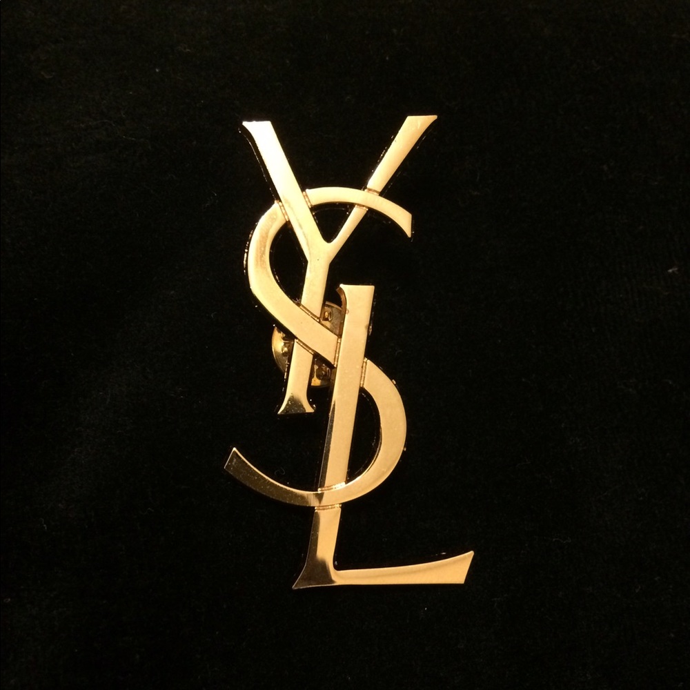 YSL logo inspired brooch gold pin