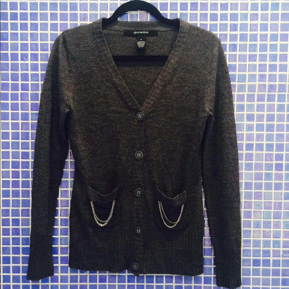 Gray Quotation Cardigan Sweater