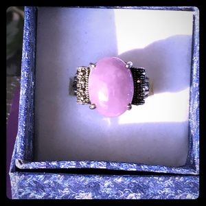 Vintage purple jade marcasite silver ring