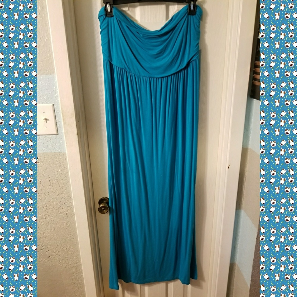 Teal Blue strapless Maxi dress