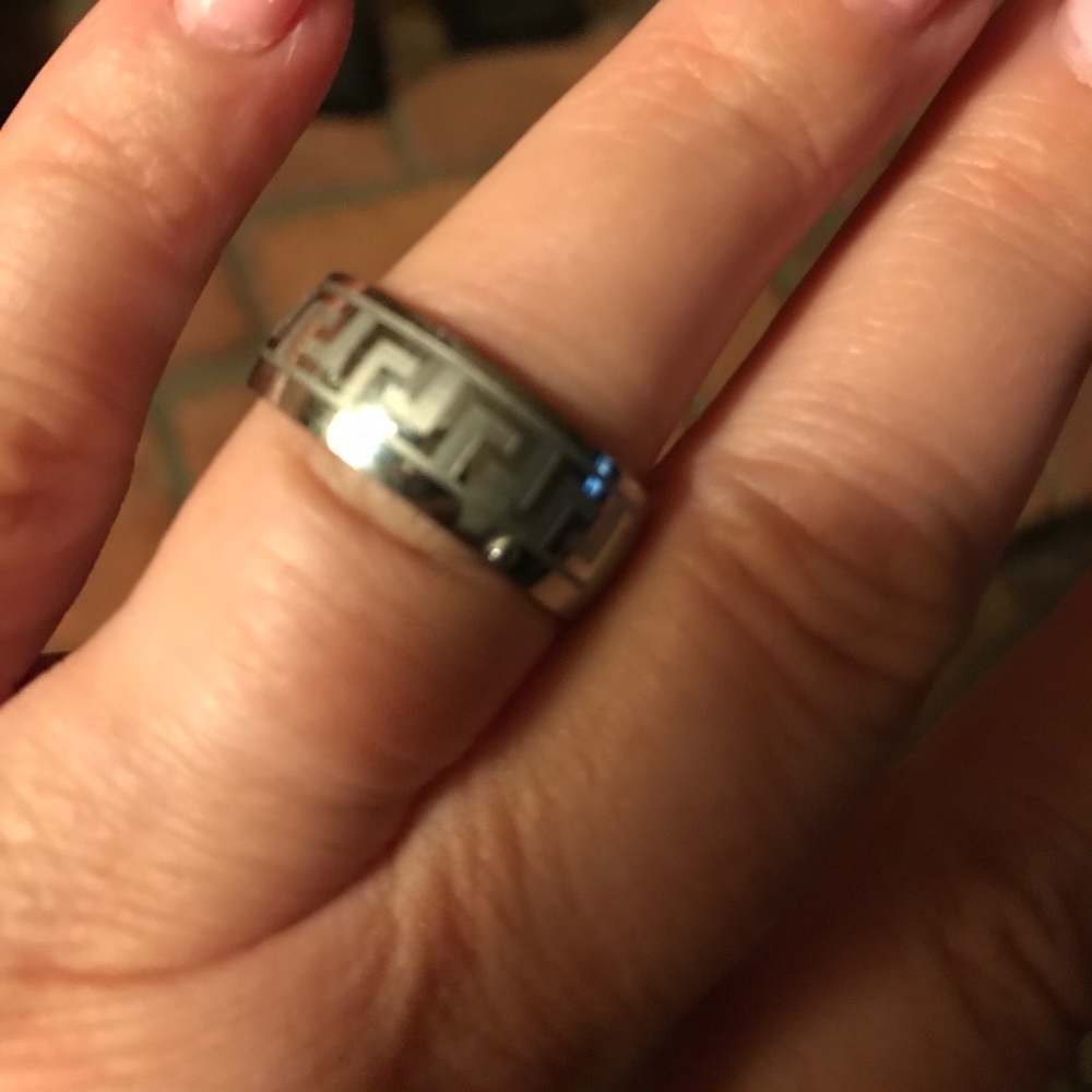 Greek key silver band little bit over 1/4" wide