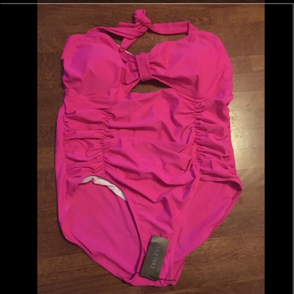 Hot pink rouched halter one piece swimsuit