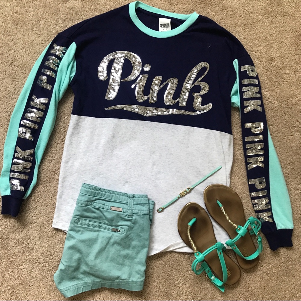 • VS Pink color block/bling Varsity crew •