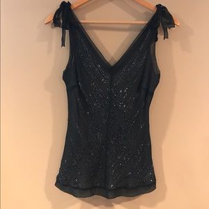 Black top with sheer overlay & black bugle beads