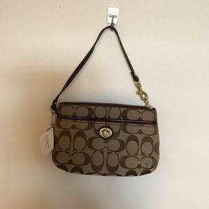 New Coach Signature Khaki And Mahogany Wristlet