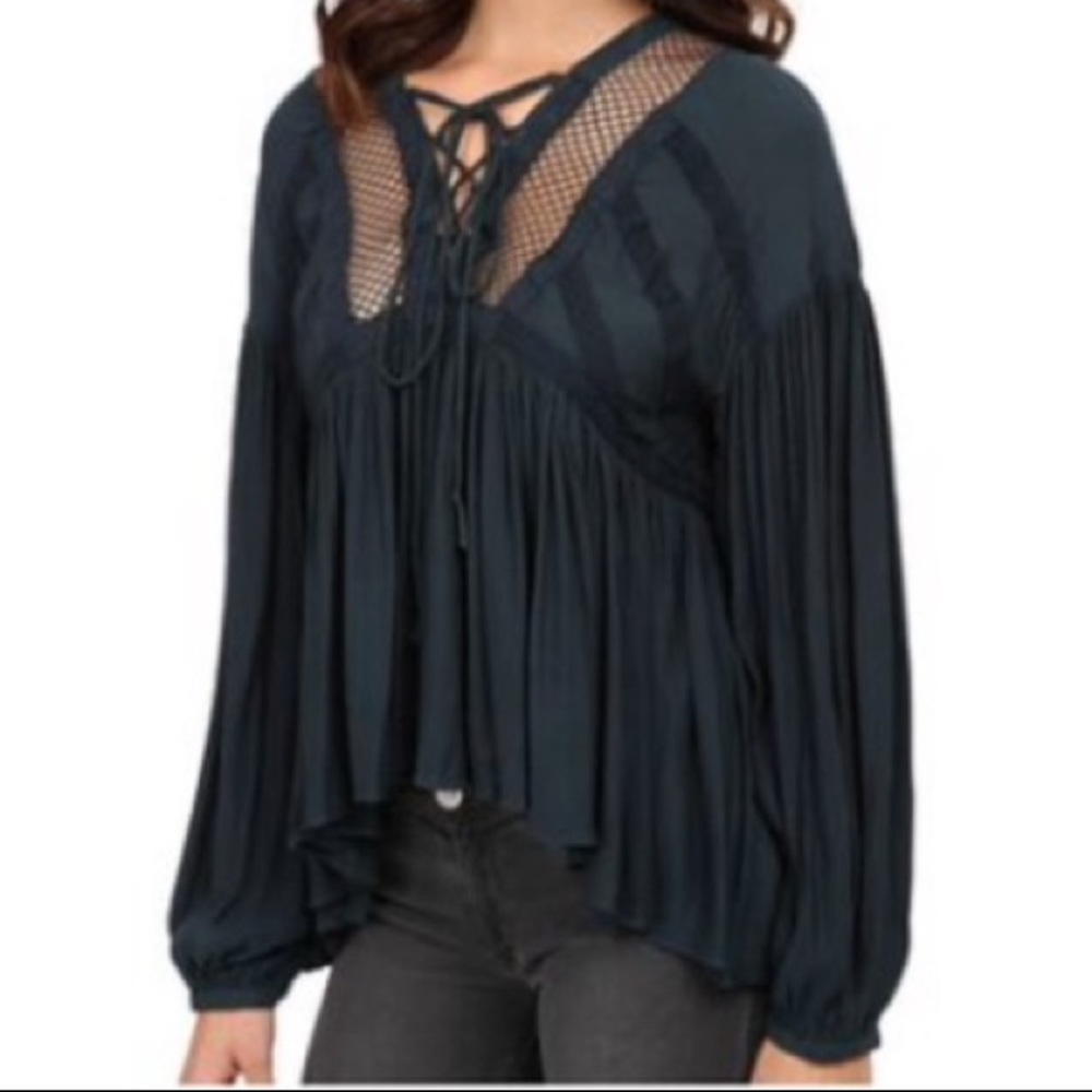 Free People Don't Let Go Green Peasant Top