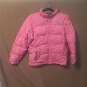Pink & gray north face puffed jacket