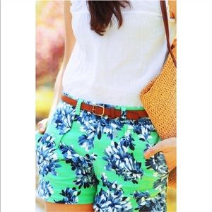 🌼J. Crew High Waisted Floral Shorts Blue Green