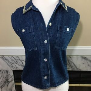 Denim vest with mother of pearl buttons size large