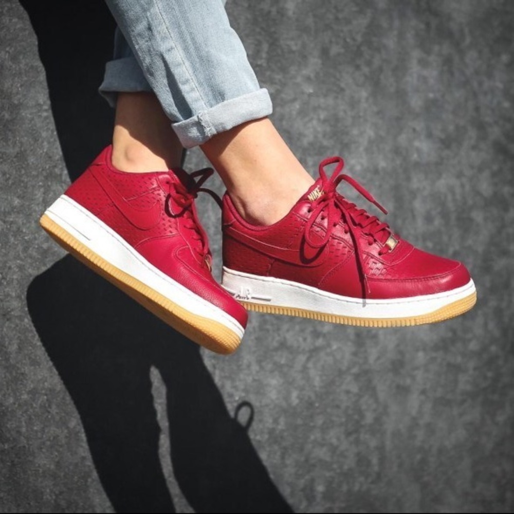 Nike Women's Air Force 1 Red Leather Sneakers