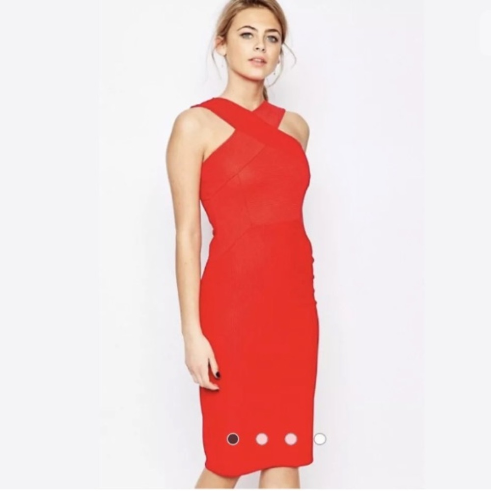 Oasis Cross Front Bodycon Dress in Red