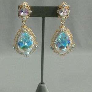 Clear AB Australian Crystal   Clip Earrings