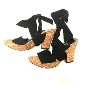 Donald J. Pliner Silk Black Tie Up Cork Sandal