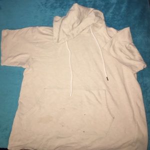 Tan color short sleeve hoodie.