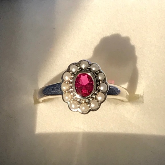 Ruby and pearl sterling silver ring - Picture 1 of 7