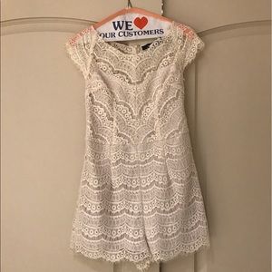Cream lace trim romper