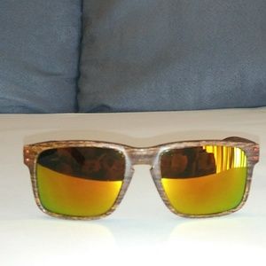 Brown Wooden Sunglasses Gold Tint & Red accents