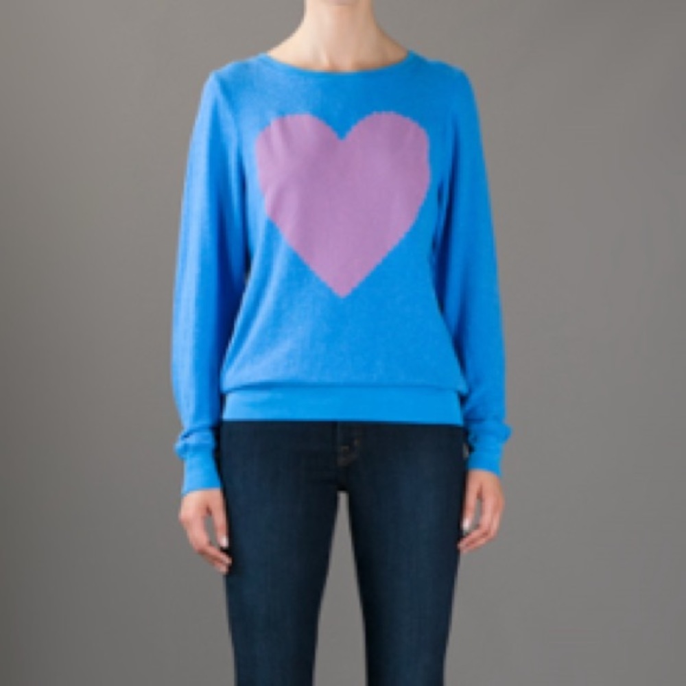 Wildfox Blue and Pink Heart Sweater