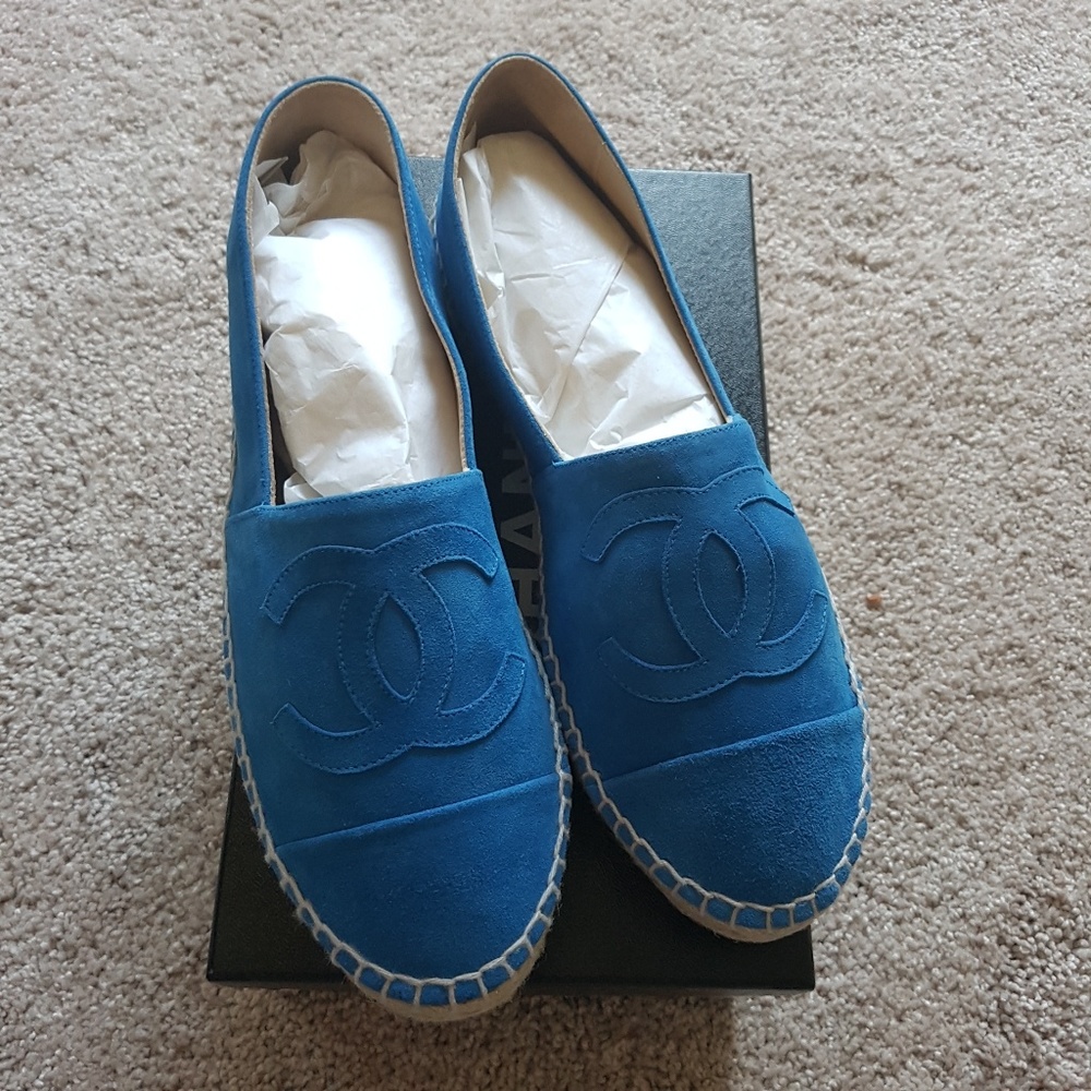 AUTHENTIC CHANEL 15C Blue Suede Espadrilles