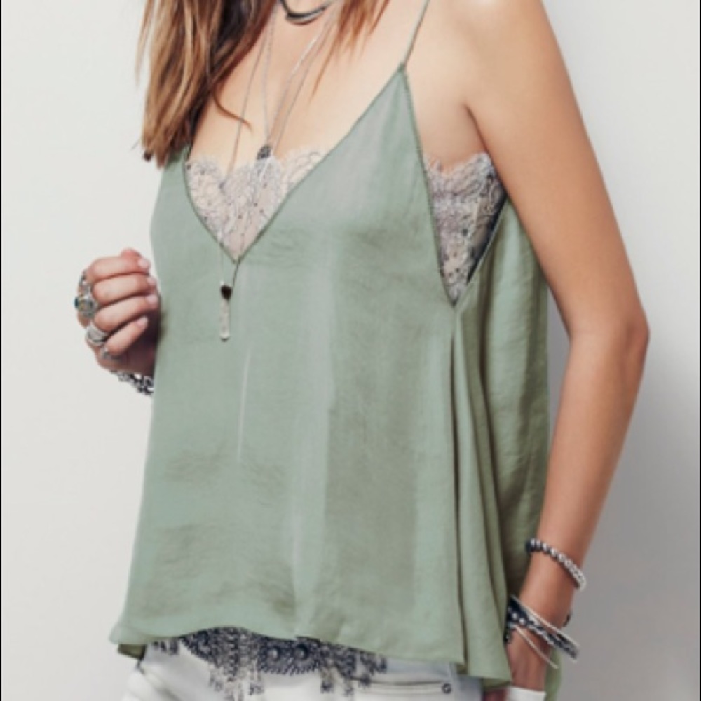 Free People Deep V Bandeau Cami in Frosty Green