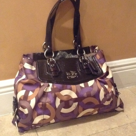 Coach Handbags - Handbag - Op art print sateen fabric with leather.