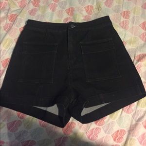 High waisted denim stretchy black shorts