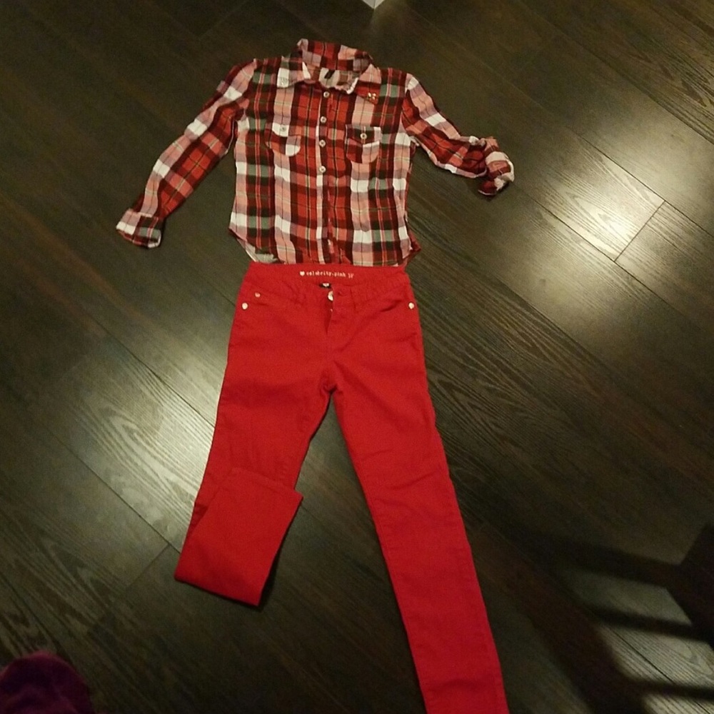 Celebrity skinny pants & Tilly's shirt