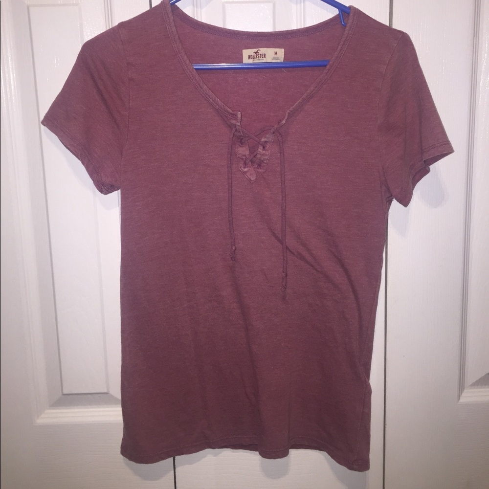 red hollister lace up shirt