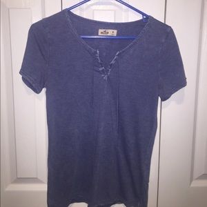 blue hollister lace up shirt