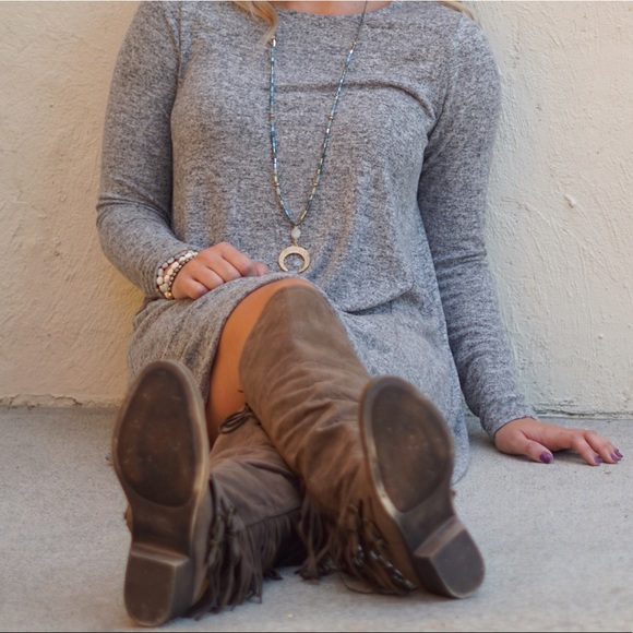Fringe Over the Knee Flat Boho Boots - Picture 2 of 5