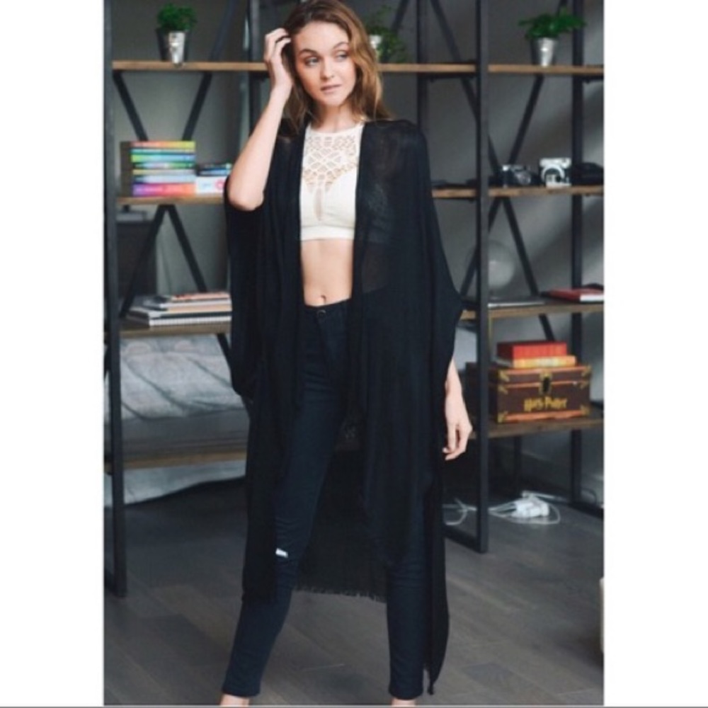 Long Black Kimono Cardi Duster