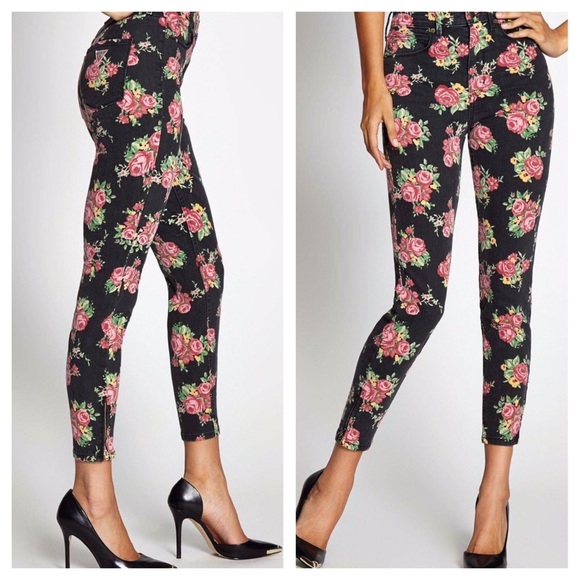 GUESS sz 23 High Waist Vintage Rose Print Jeans - Picture 2 of 4