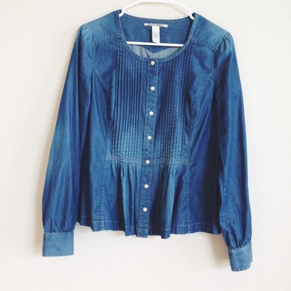 Lucky Brand Denim Pintuck Peasant Blouse