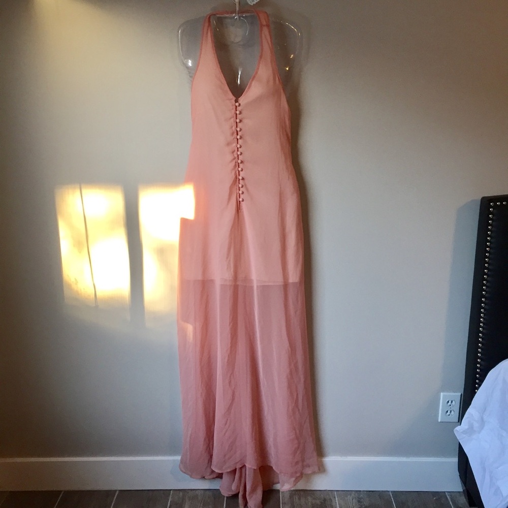 Jarlo Rose blush maxi halter button up dress