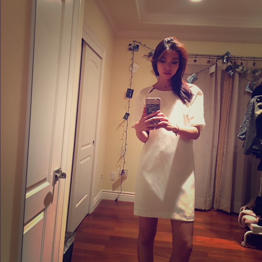 White Shift Dress with Shoulder Cutout Detail